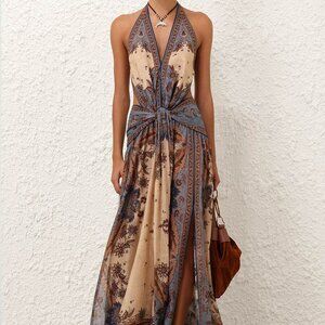 Zimmermann Women’s Ascension Plunge Halter printed cotton maxi dress